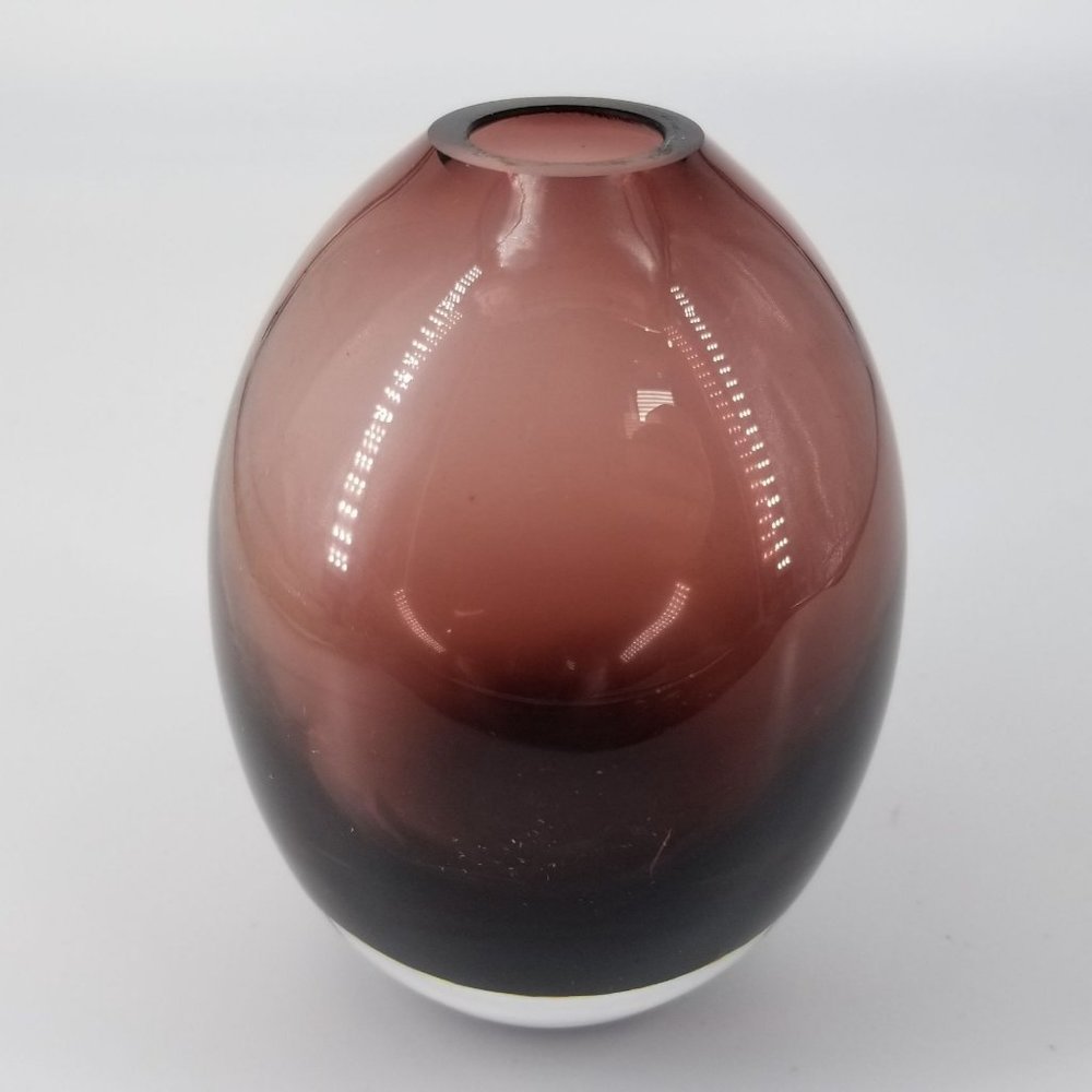 Purple Amethyst Hand Blown Art Glass Bud Vase Clear Bottom 4.50" x 2.75" MCM